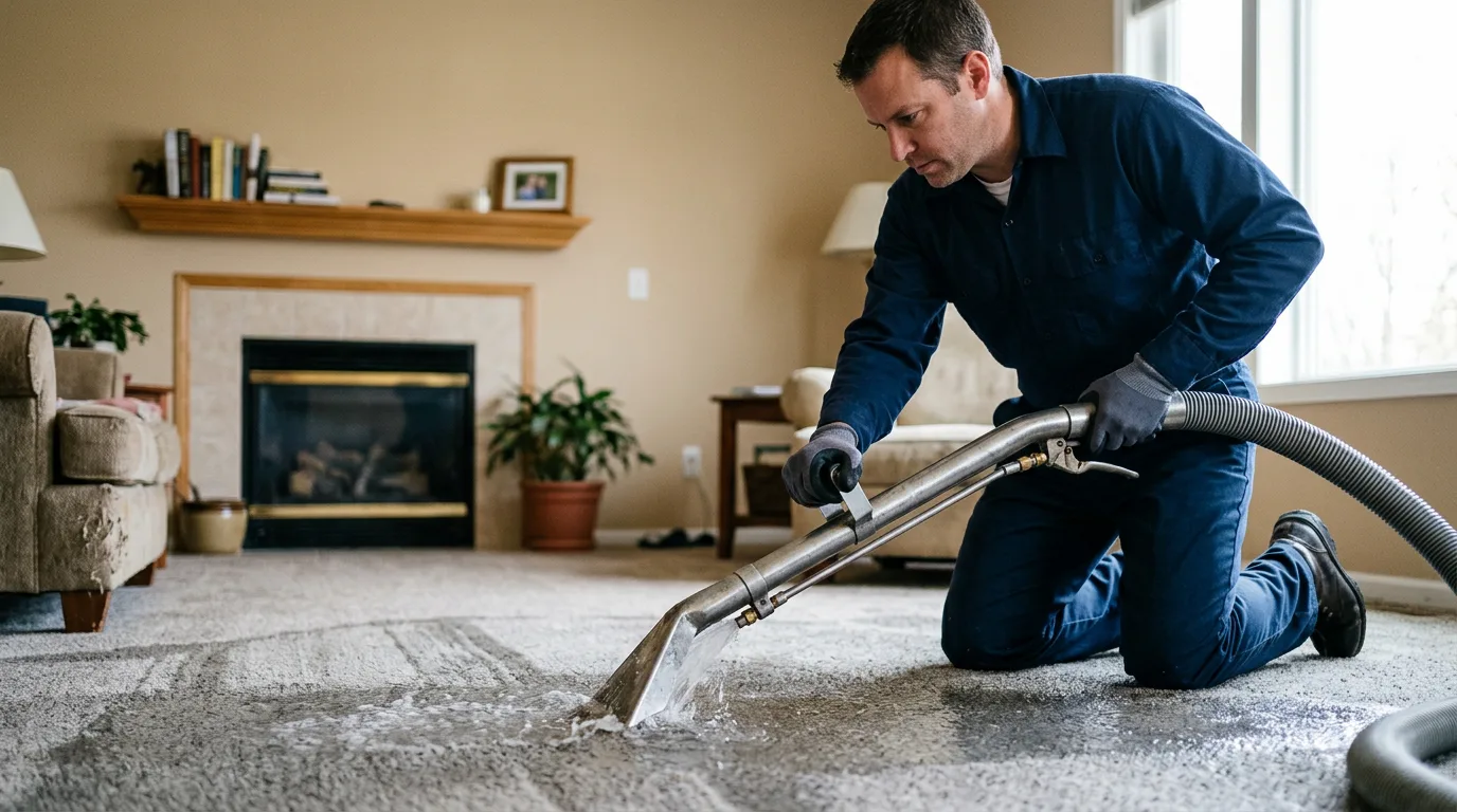 Water damage restoration technician working near Damar, KS